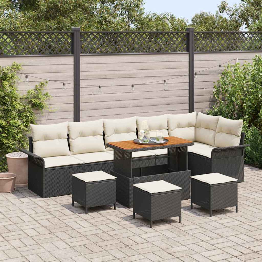 Set Divano da Giardino con cuscino 10 pcs Nero e Crema | homemem39
