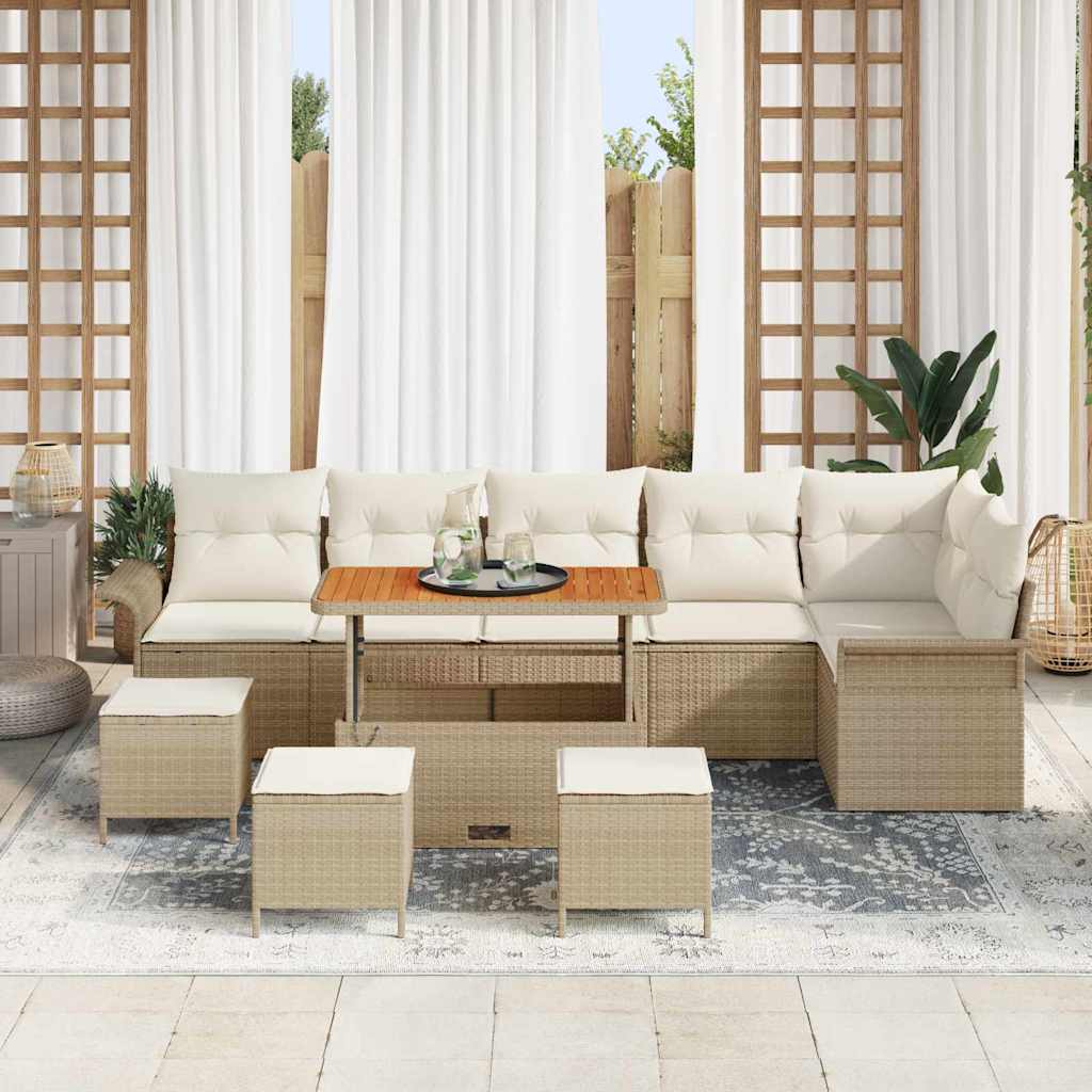 Set Divano da Giardino con cuscino 10 pcs Beige e Crema | homemem39