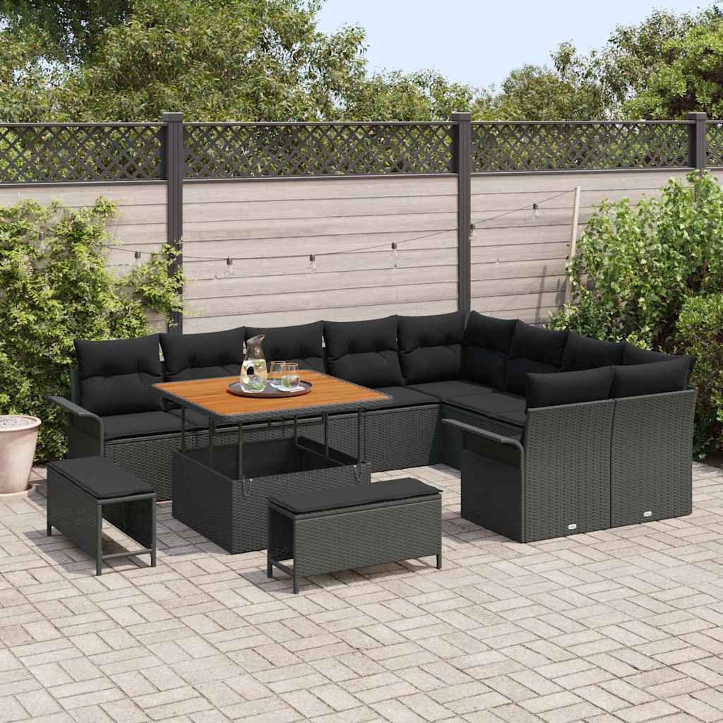 Set Divano da Giardino con cuscino con cuscino 12 pcs Nero | homemem39