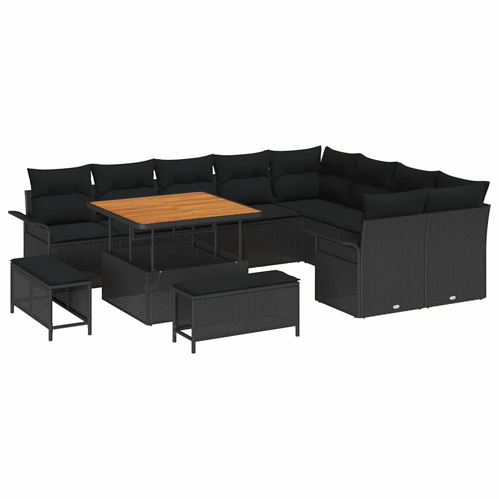 Set Divano da Giardino con cuscino con cuscino 12 pcs Nero | homemem39