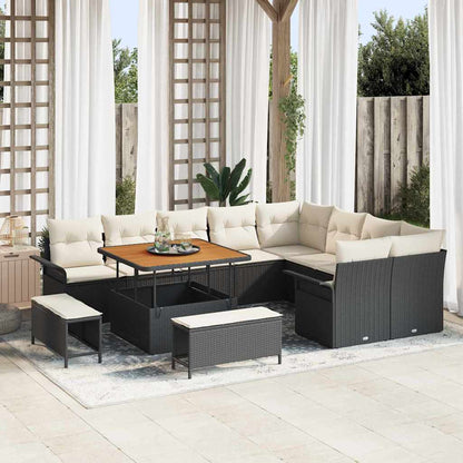 Set Divano da Giardino con cuscino 12 pcs Nero e Crema | homemem39