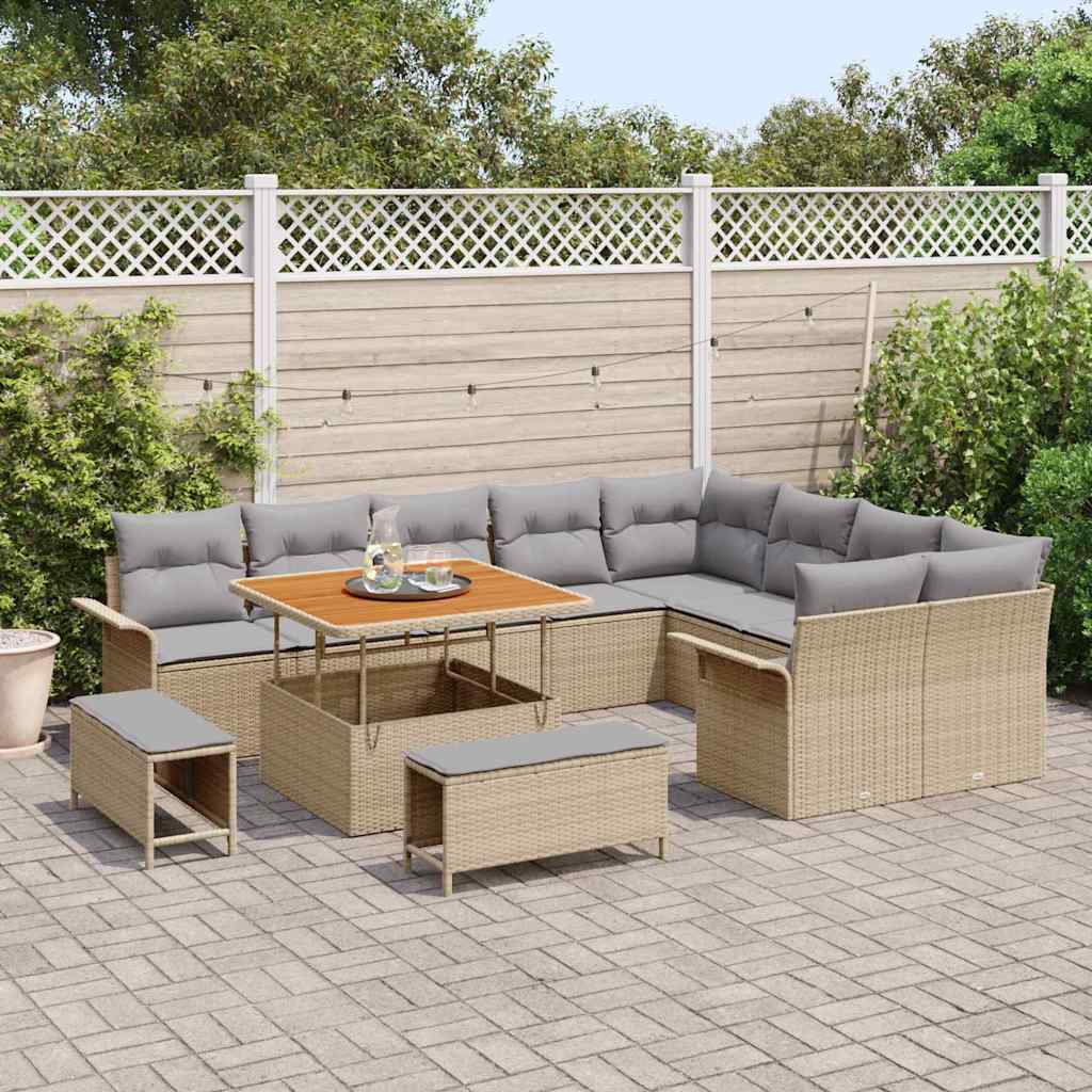 Set Divano da Giardino con cuscino 12 pcs Beige e Grigio Chiaro | homemem39