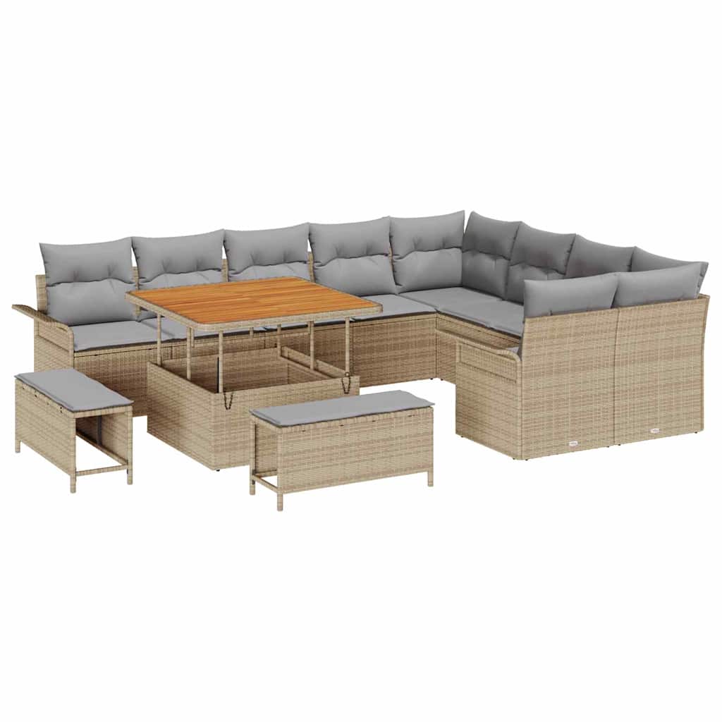 Set Divano da Giardino con cuscino 12 pcs Beige e Grigio Chiaro | homemem39