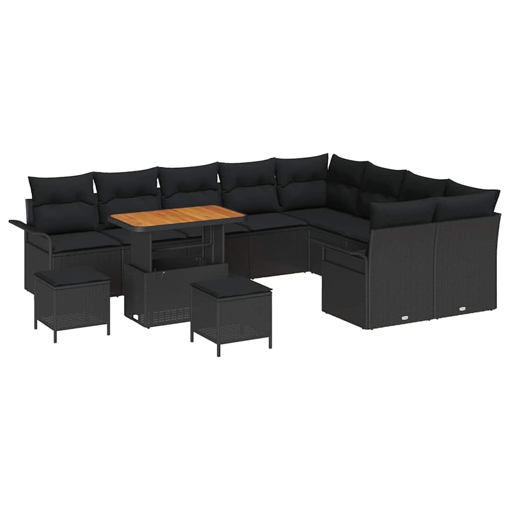 Set Divano da Giardino con cuscino con cuscino 12 pcs Nero | homemem39