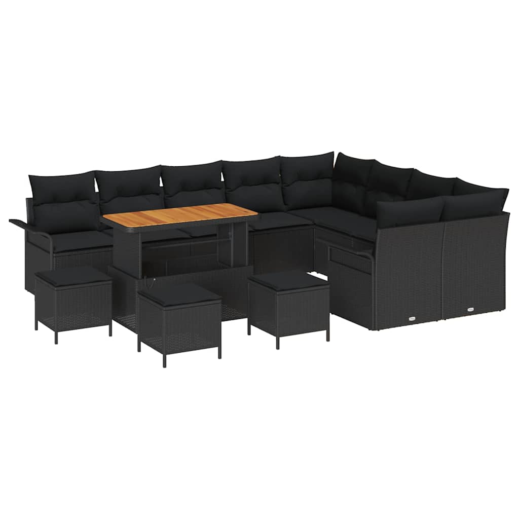 Set Divano da Giardino con cuscino con cuscino 13 pcs Nero | homemem39