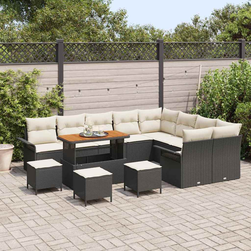 Set Divano da Giardino con cuscino 13 pcs Nero e Crema | homemem39