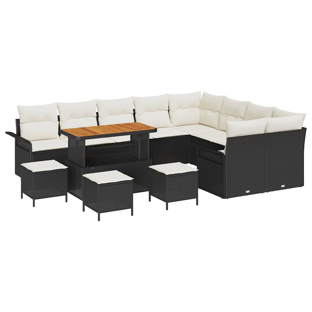 Set Divano da Giardino con cuscino 13 pcs Nero e Crema | homemem39