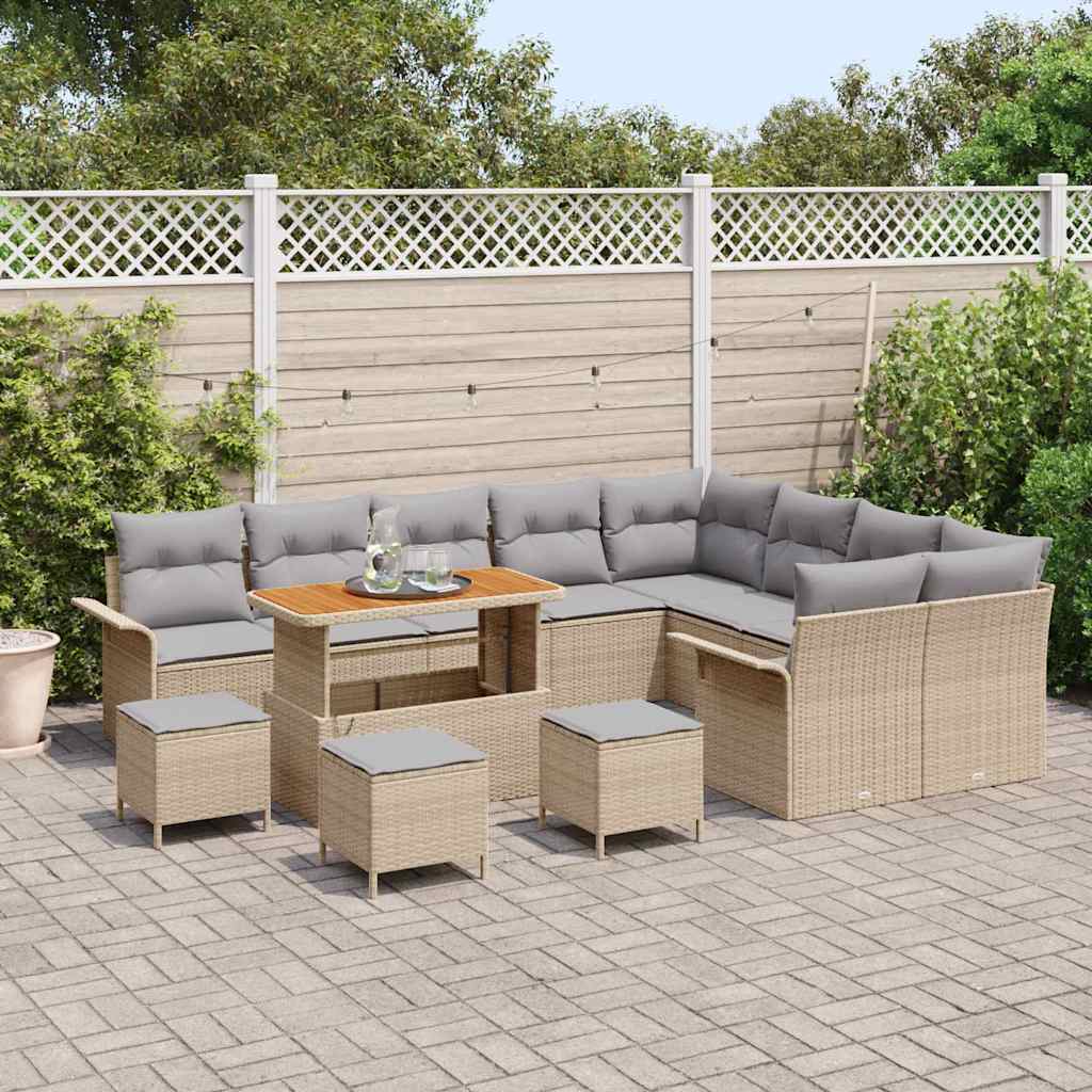 Set Divano da Giardino con cuscino 13 pcs Beige e Grigio Chiaro | homemem39