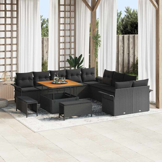 Set Divano da Giardino con cuscino 13 pcs Nero