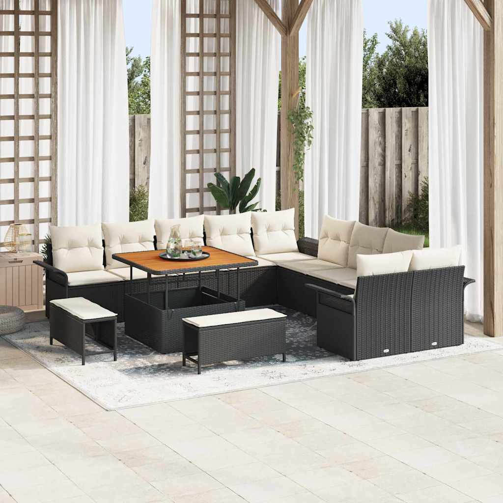 Set Divano da Giardino con cuscino 13 pcs Nero e Crema | homemem39