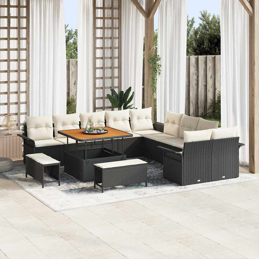 Set Divano da Giardino con cuscino 13 pcs Nero e Crema