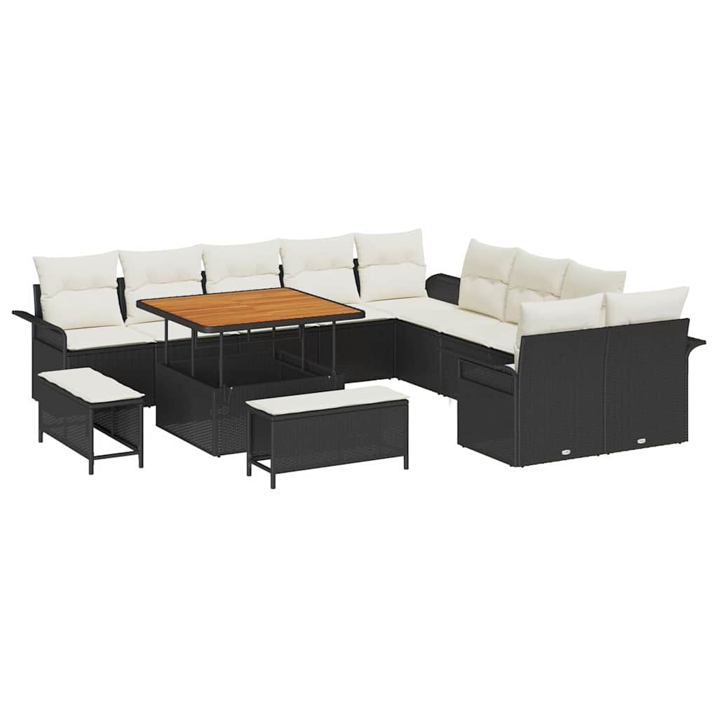 Set Divano da Giardino con cuscino 13 pcs Nero e Crema | homemem39