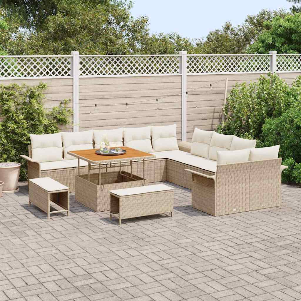 Set Divano da Giardino con cuscino 13 pcs Beige e Crema | homemem39