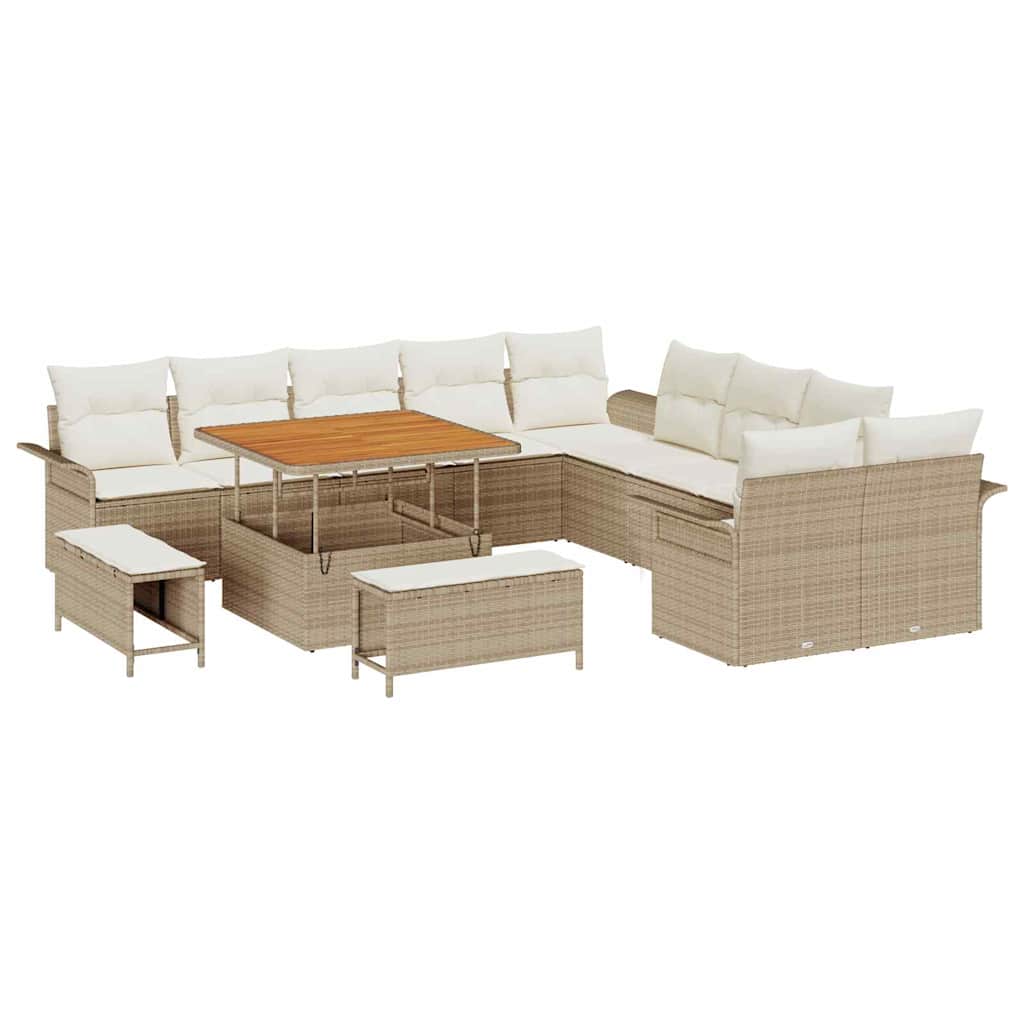 Set Divano da Giardino con cuscino 13 pcs Beige e Crema | homemem39