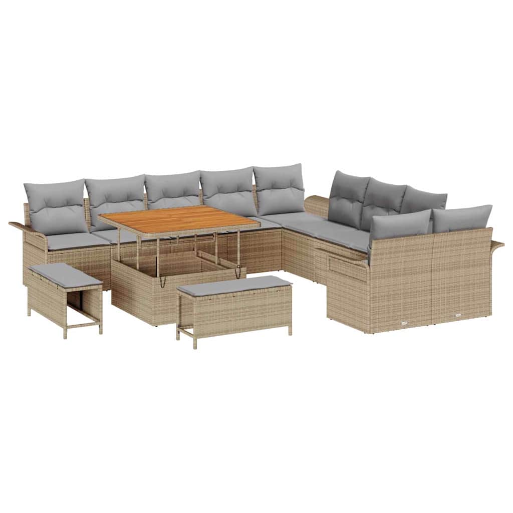 Set Divano da Giardino con cuscino 13 pcs Beige e Grigio Chiaro | homemem39