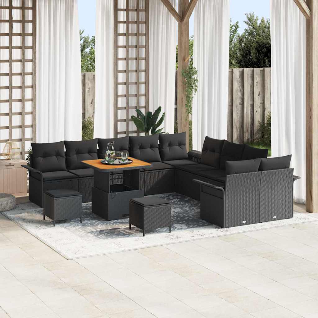 Set Divano da Giardino con cuscino 13 pcs Nero | homemem39