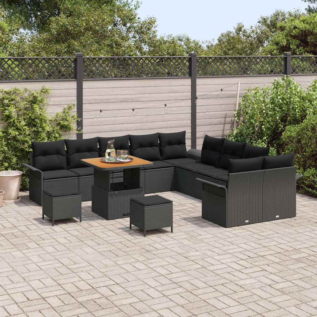 Set Divano da Giardino con cuscino 13 pcs Nero | homemem39