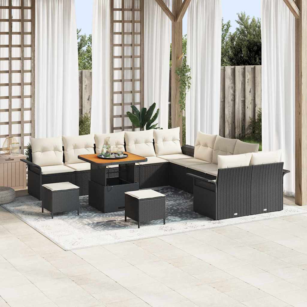 Set Divano da Giardino con cuscino 13 pcs Nero e Crema | homemem39