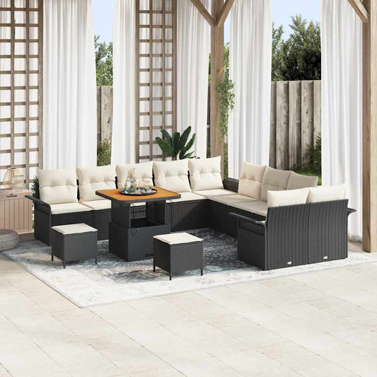 Set Divano da Giardino con cuscino 13 pcs Nero e Crema