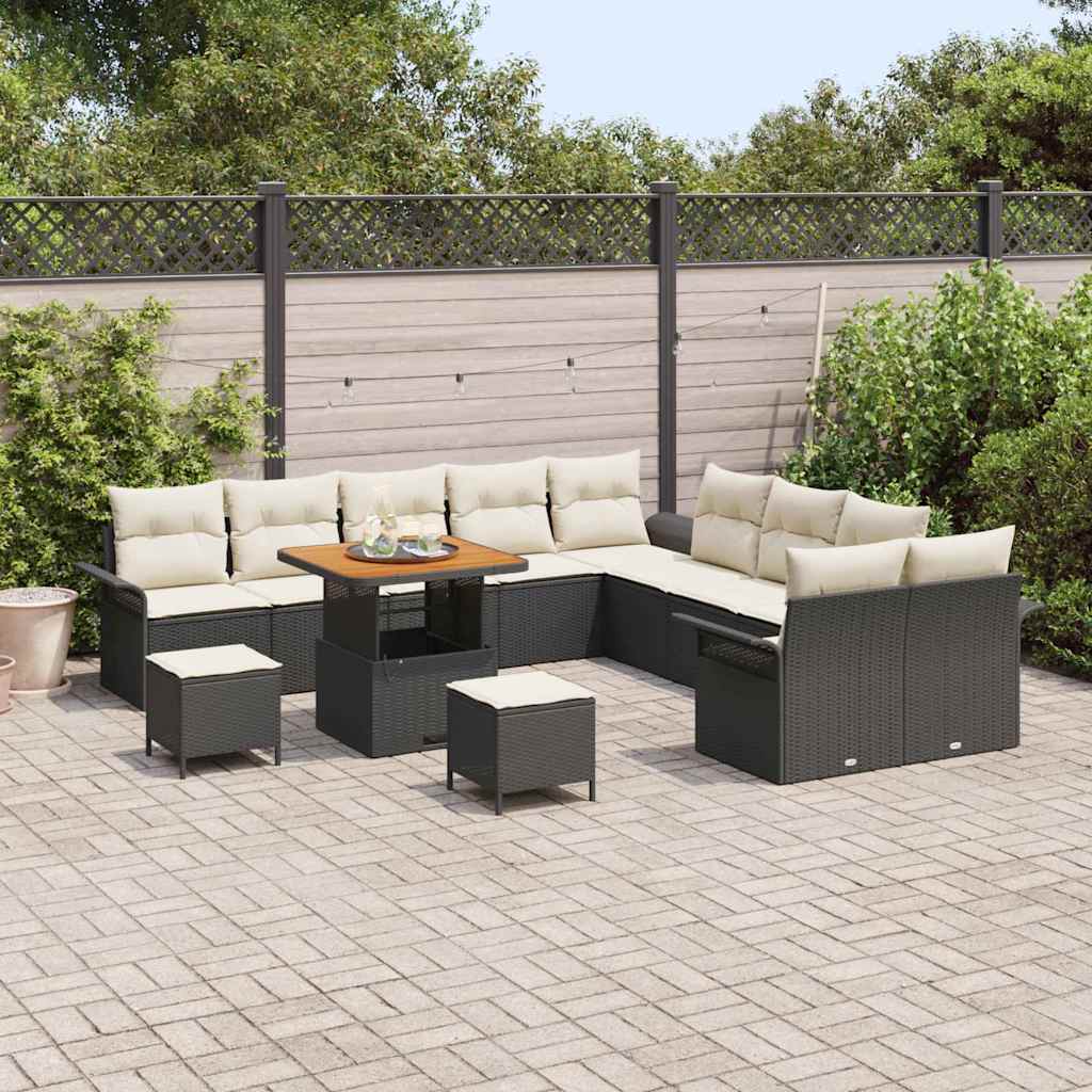 Set Divano da Giardino con cuscino 13 pcs Nero e Crema | homemem39
