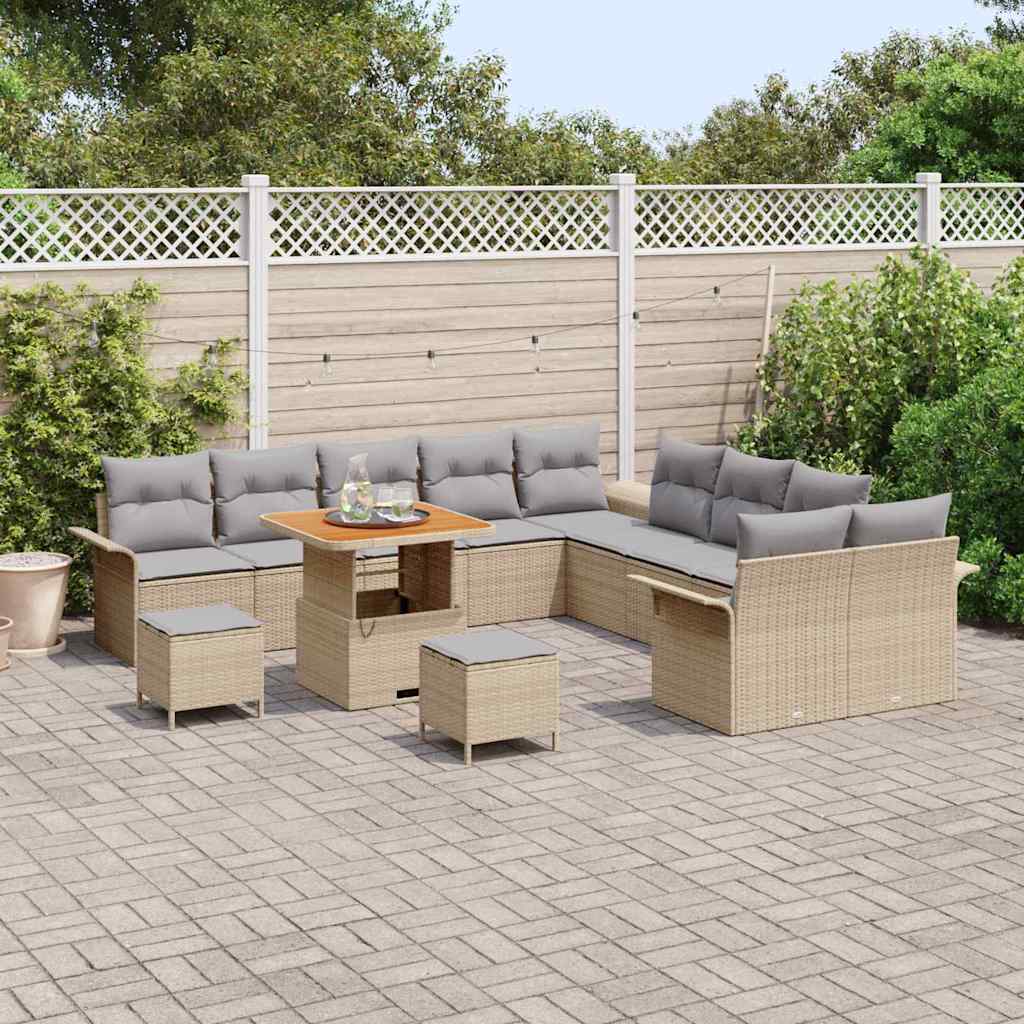 Set Divano da Giardino con cuscino 13 pcs Beige e Grigio Chiaro | homemem39