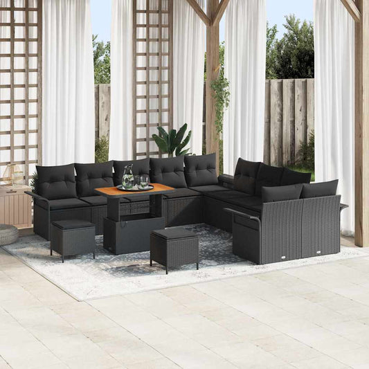 Set Divano da Giardino con cuscino 13 pcs Nero