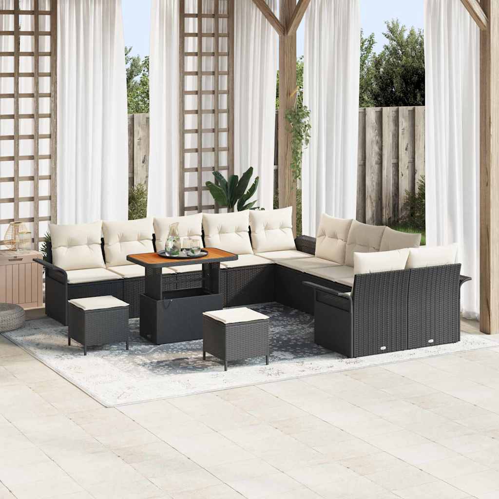 Set Divano da Giardino con cuscino 13 pcs Nero e Crema | homemem39