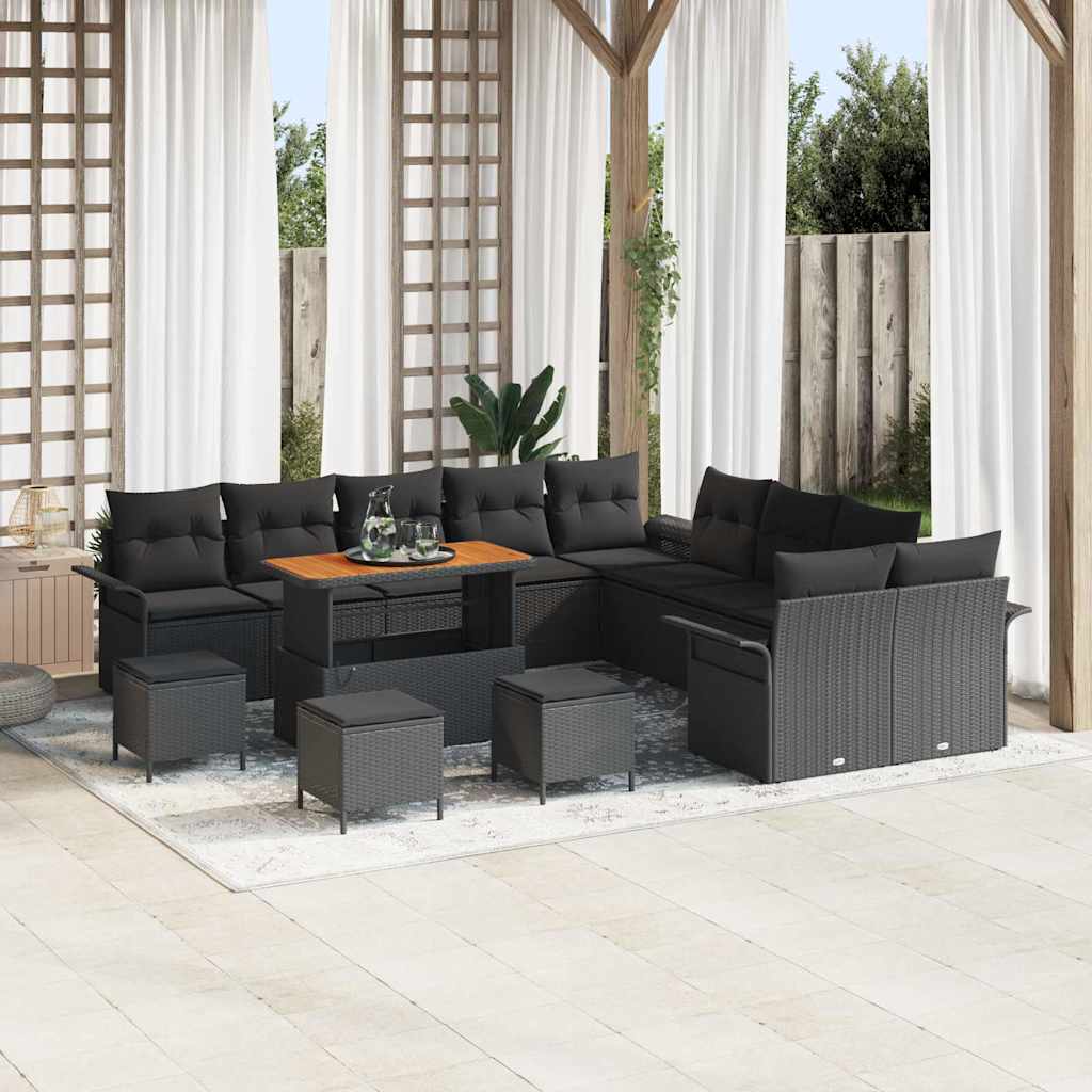 Set Divano da Giardino con cuscino 14 pcs Nero | homemem39