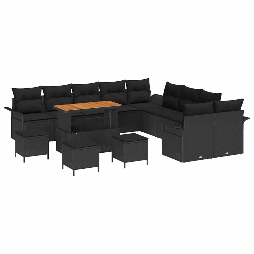 Set Divano da Giardino con cuscino 14 pcs Nero | homemem39