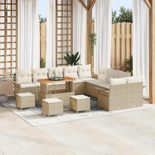 Set Divano da Giardino con cuscino 14 pcs Beige e Crema
