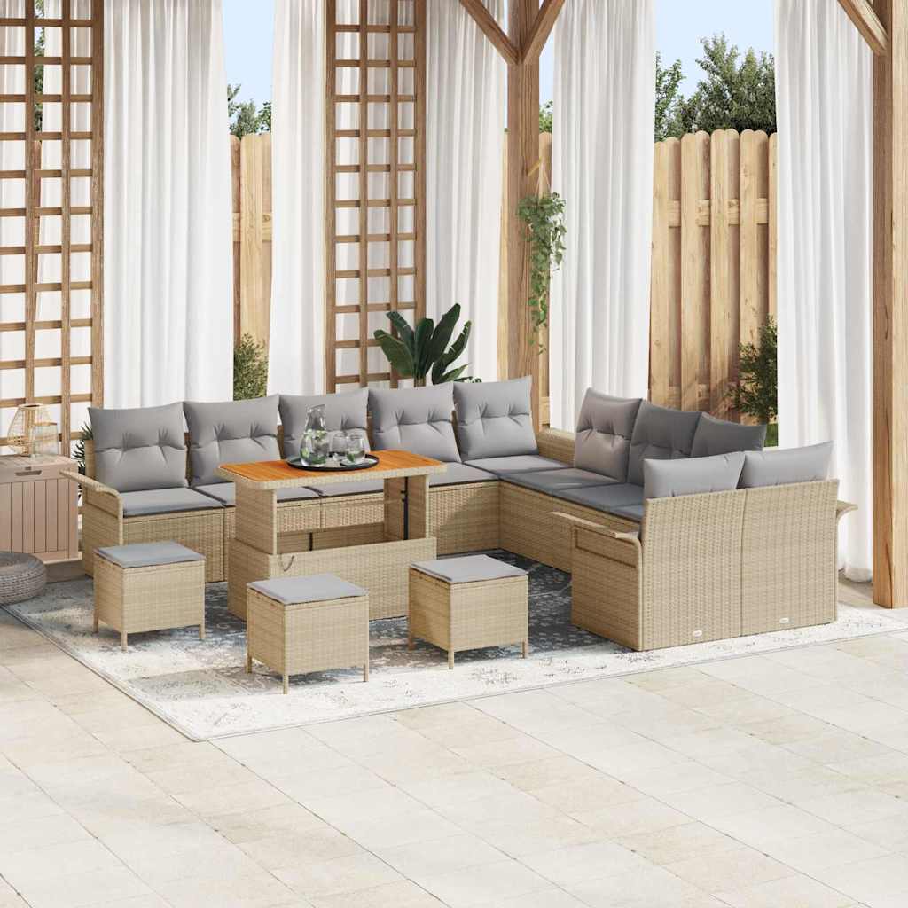 Set Divano da Giardino con cuscino 14 pcs Beige e Grigio Chiaro | homemem39