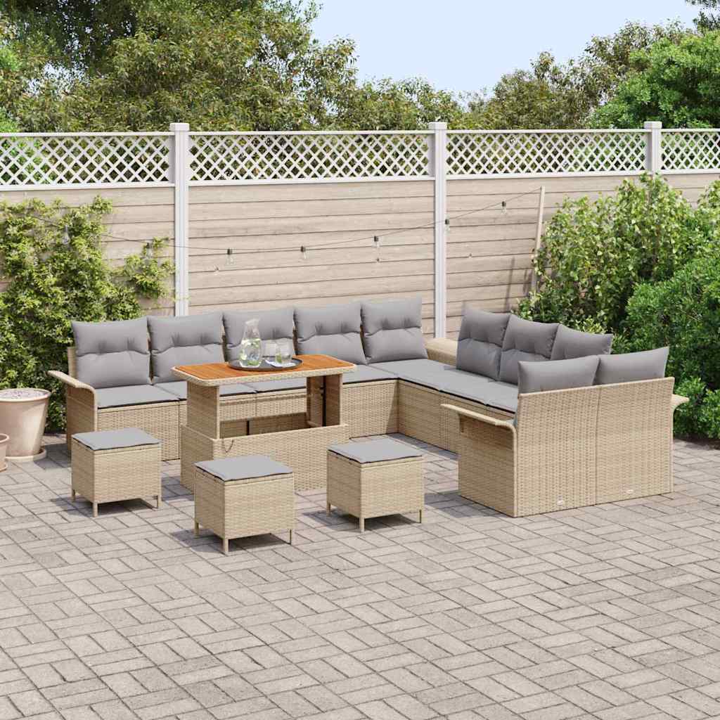 Set Divano da Giardino con cuscino 14 pcs Beige e Grigio Chiaro | homemem39
