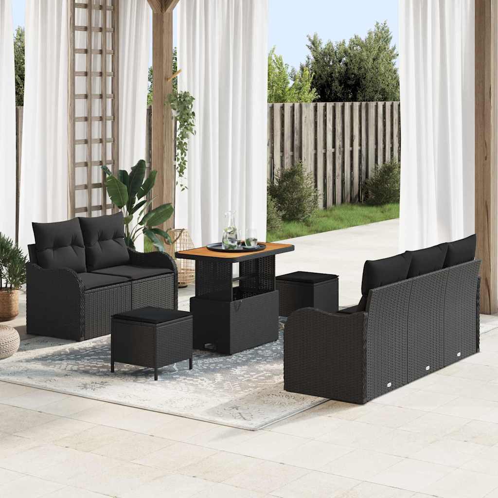 Set Divano da Giardino con cuscino con archiviazione 8 pcs Nero