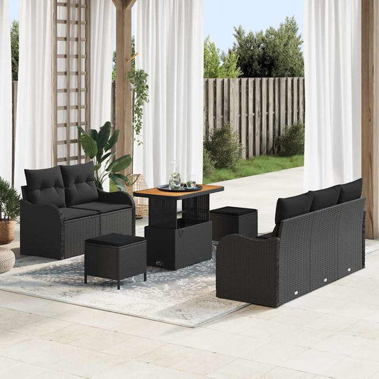 Set Divano da Giardino con cuscino con archiviazione 8 pcs Nero