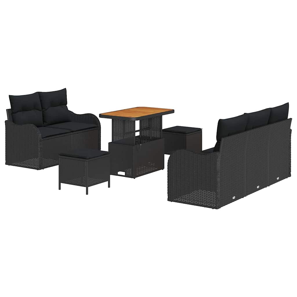 Set Divano da Giardino con cuscino con archiviazione 8 pcs Nero
