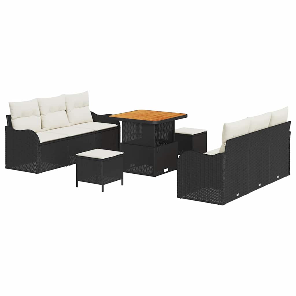 Set Divano da Giardino con cuscino 9 pcs Nero e Crema