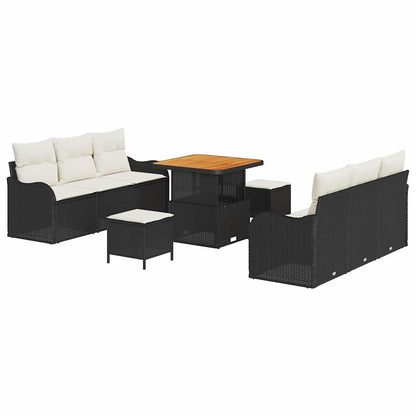 Set Divano da Giardino con cuscino 9 pcs Nero e Crema