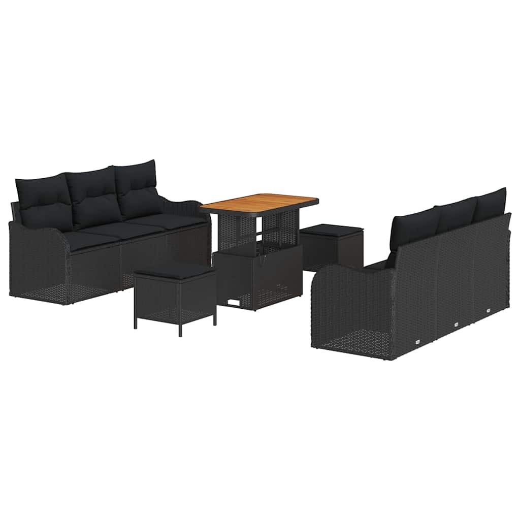 Set Divano da Giardino con cuscino con archiviazione 9 pcs Nero
