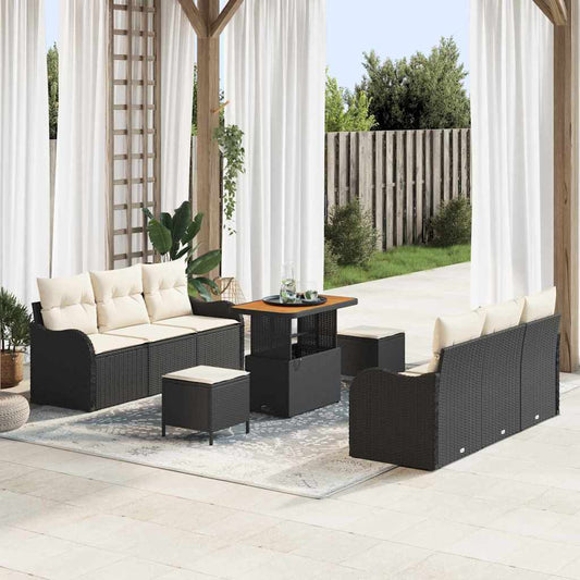 Set Divano da Giardino con cuscino 9 pcs Nero e Crema