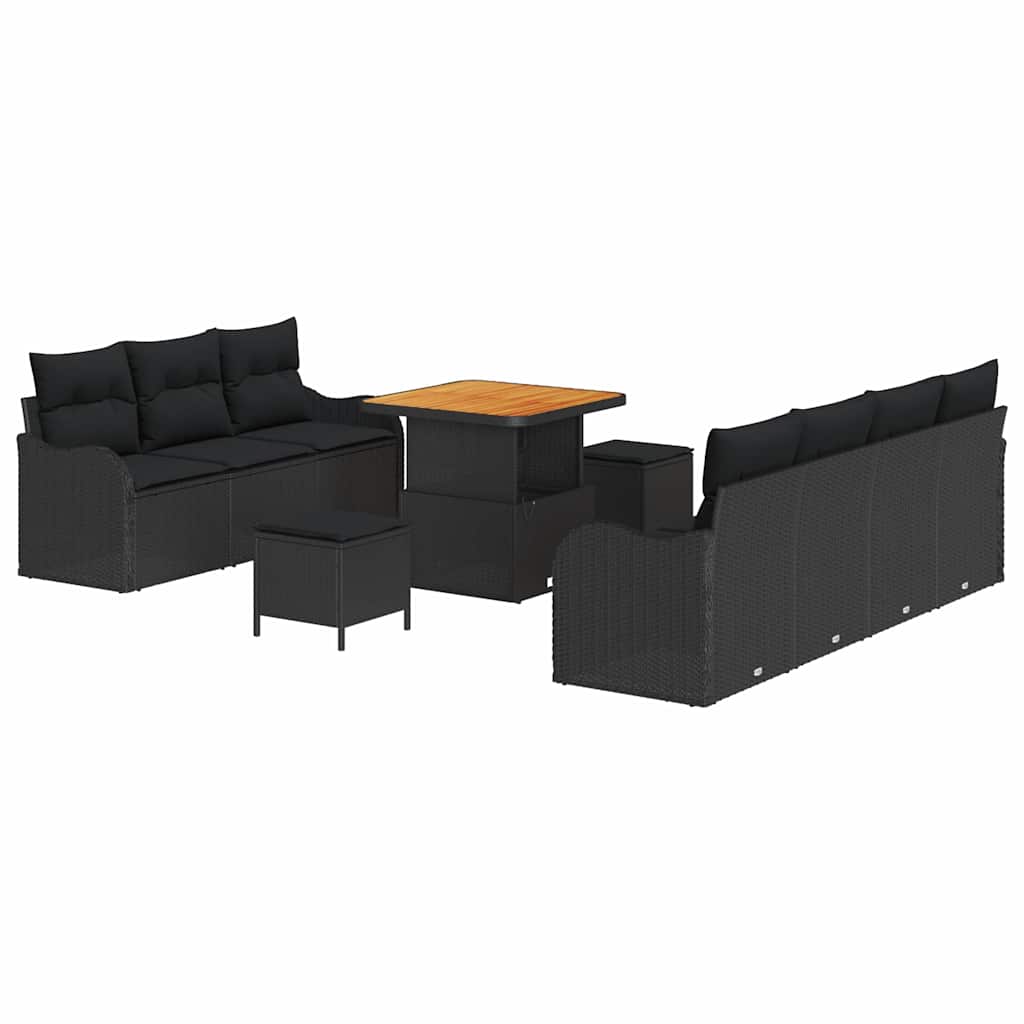 Set Divano da Giardino con cuscino 10 pcs Nero