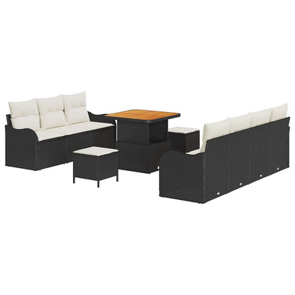 Set Divano da Giardino con cuscino 10 pcs Nero e Crema