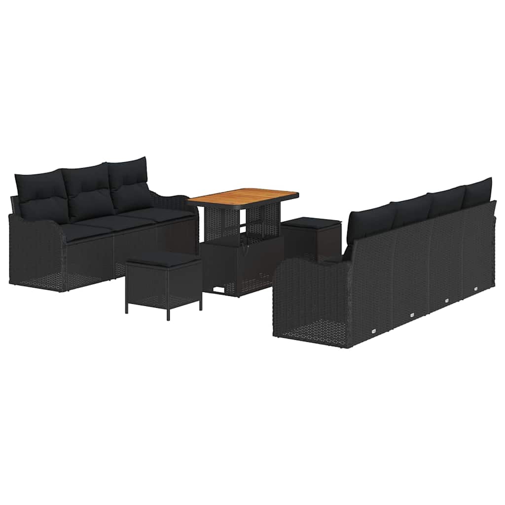 Set Divano da Giardino con cuscino 10 pcs Nero