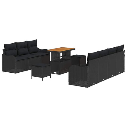 Set Divano da Giardino con cuscino 10 pcs Nero