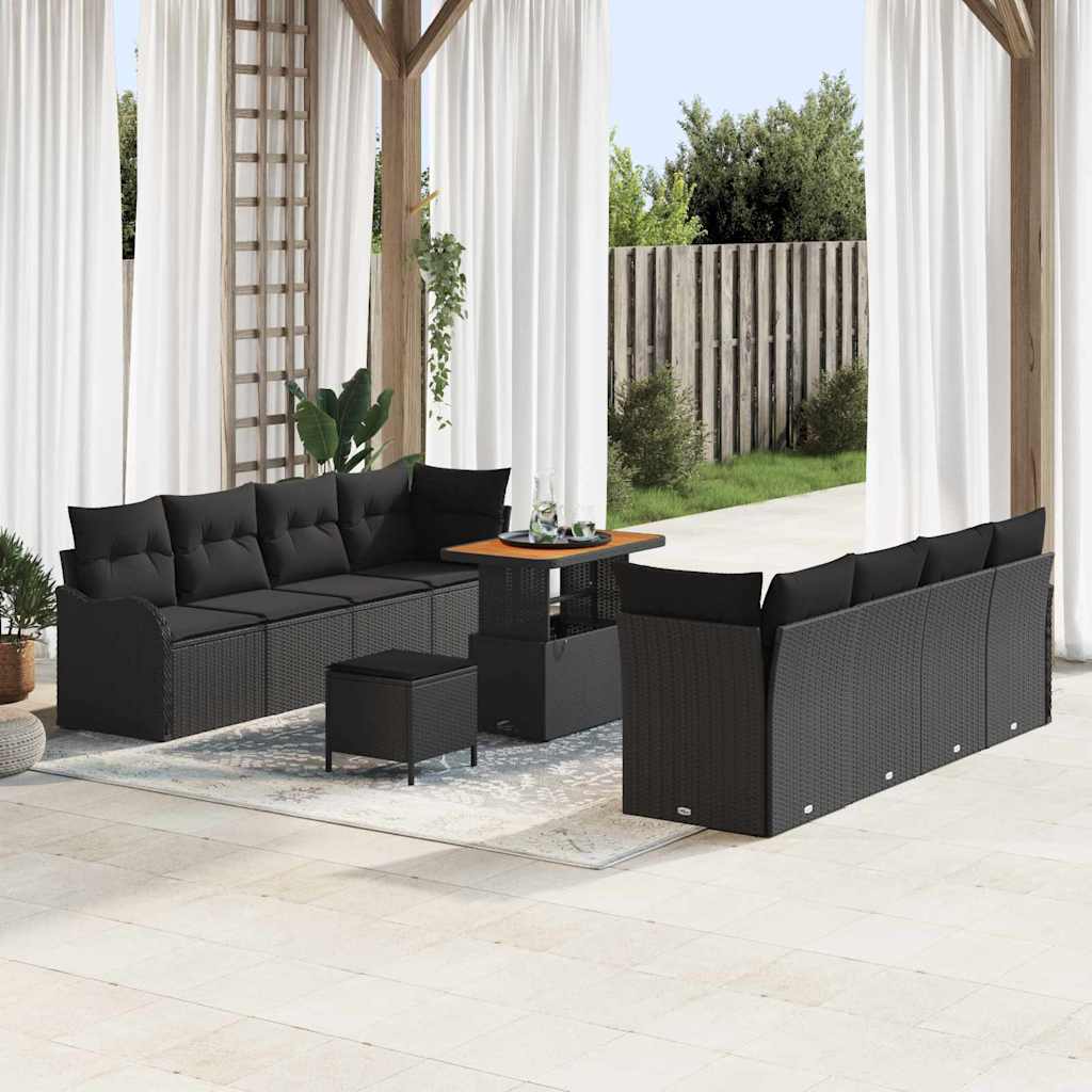 Set Divano da Giardino con cuscino 11 pcs Nero | homemem39