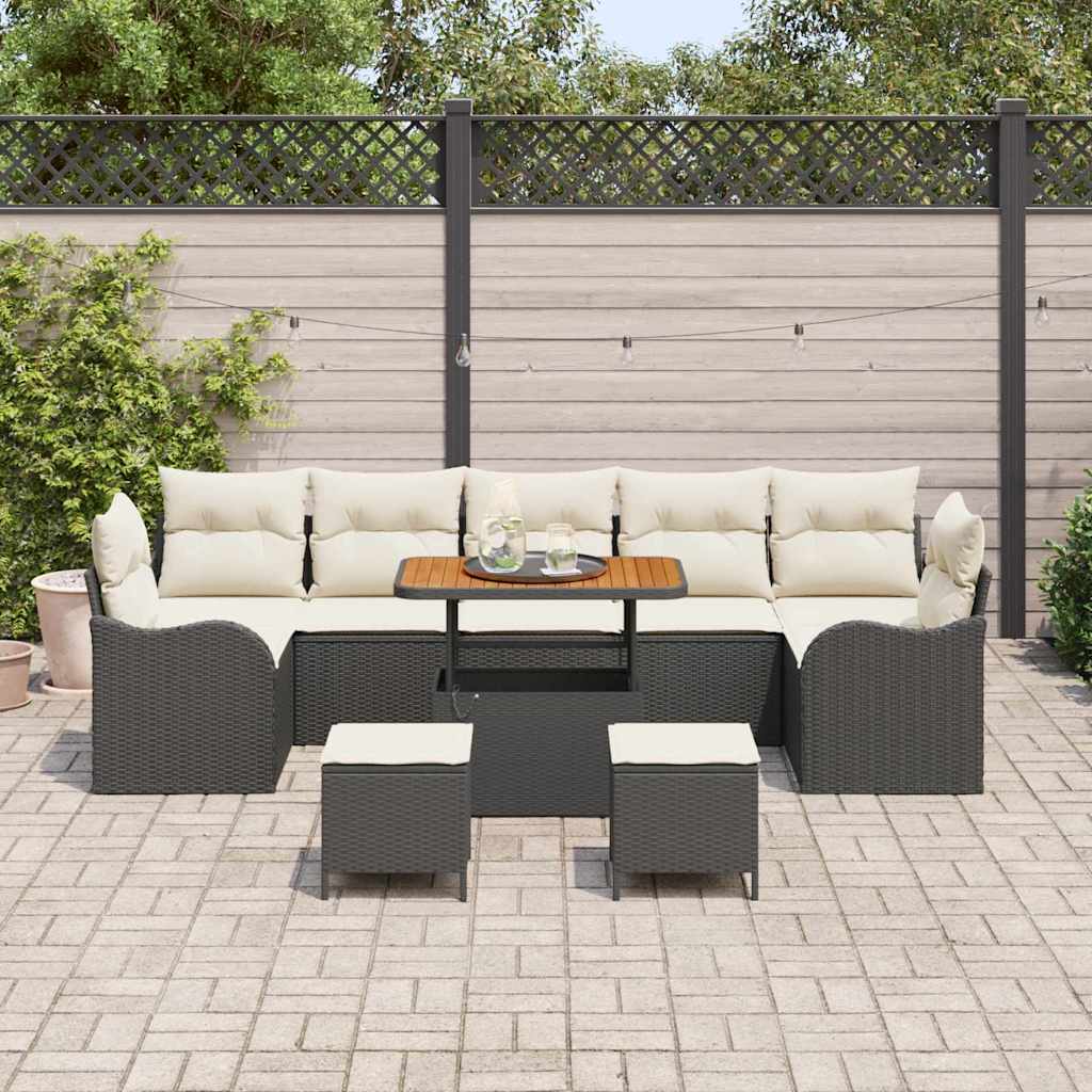 Set Divano da Giardino con cuscino 10 pcs Nero e Crema