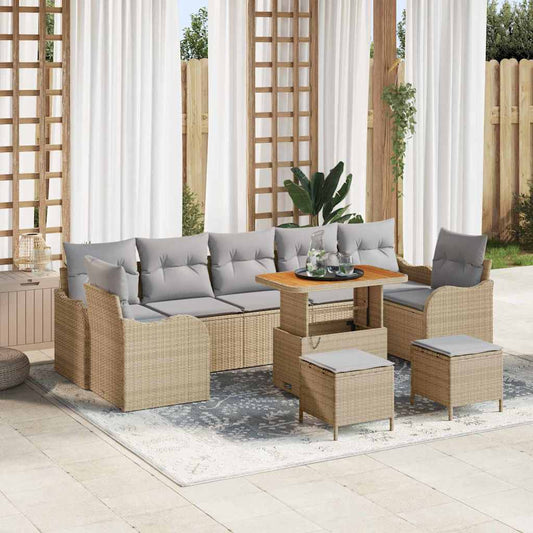 Set Divano da Giardino con cuscino 10 pcs Beige e Grigio Chiaro