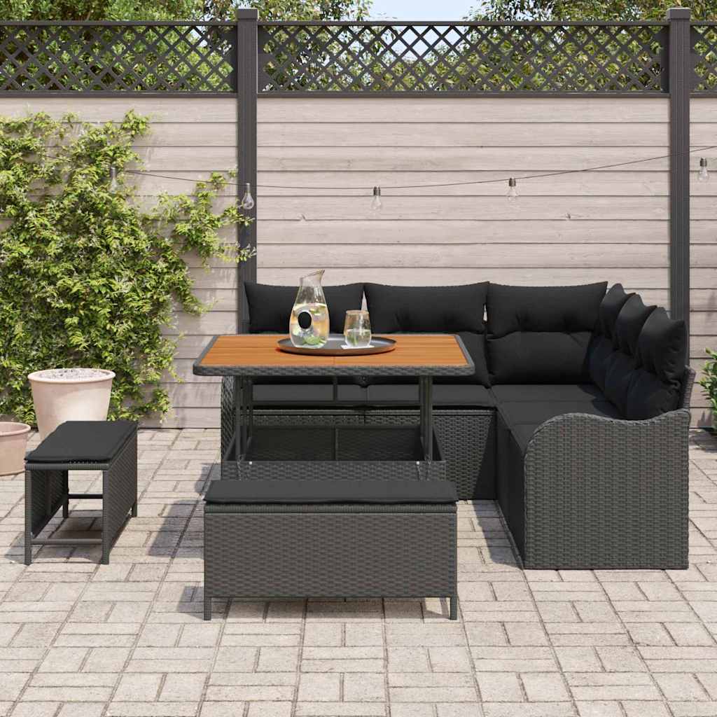 Set Divano da Giardino con cuscino con archiviazione 8 pcs Nero