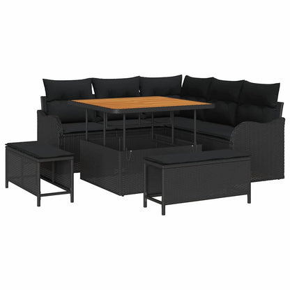 Set Divano da Giardino con cuscino con archiviazione 8 pcs Nero