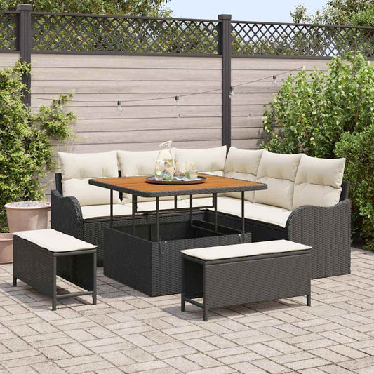 Set Divano da Giardino con cuscino 8 pcs Nero e Crema