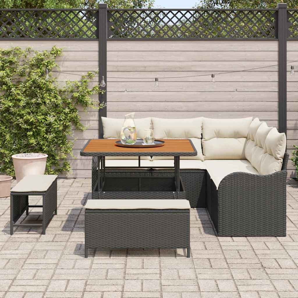 Set Divano da Giardino con cuscino 8 pcs Nero e Crema